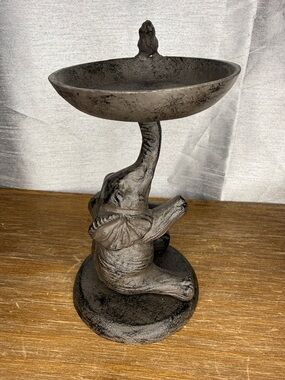 Cast Iron 7” Candle Trinket Decorative  Holder Elephant Bird Bath